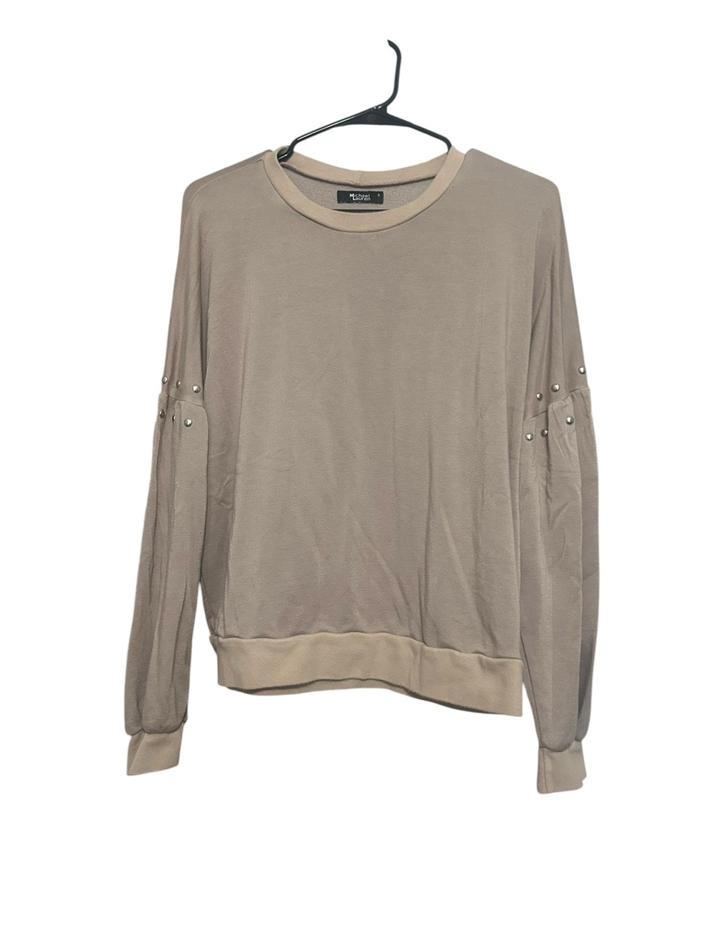 Michael Lauren Taupe Crewneck Sweatshirt Top with Sleeve Accents
